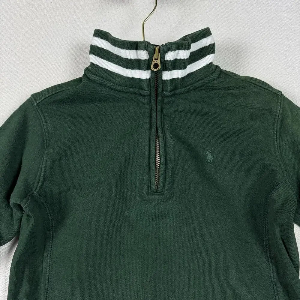 Polo Ralph Lauren Toddler‎ Quarter Zip Sweater Size 4T Green Stripe Collar